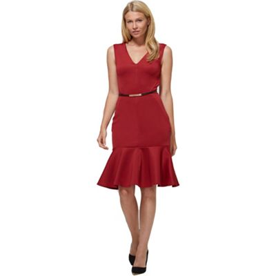 Red v-neck drop waist ponte dress in clever fabric